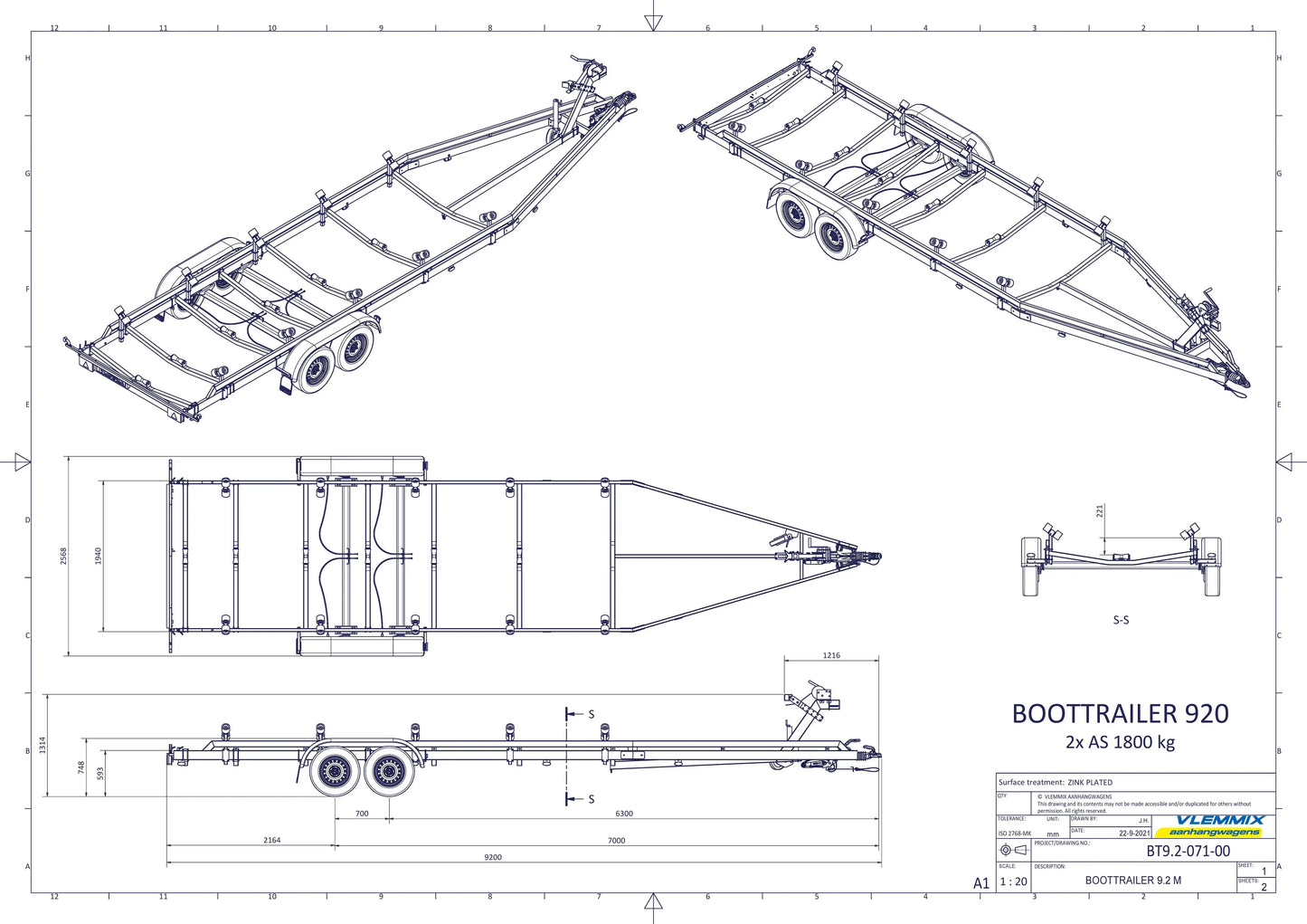 Vlemmix | SMT 3500/9 SB Segelboot EU-Trailer